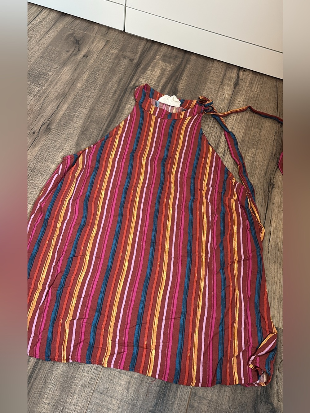 Savanna Jane Striped Halter Tank in Red, Pink, Blue & Orange